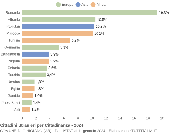 Grafico cittadinanza stranieri - Cinigiano 2024