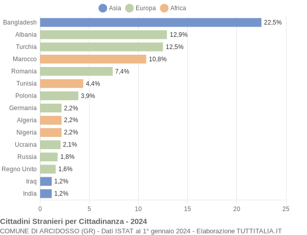 Grafico cittadinanza stranieri - Arcidosso 2024