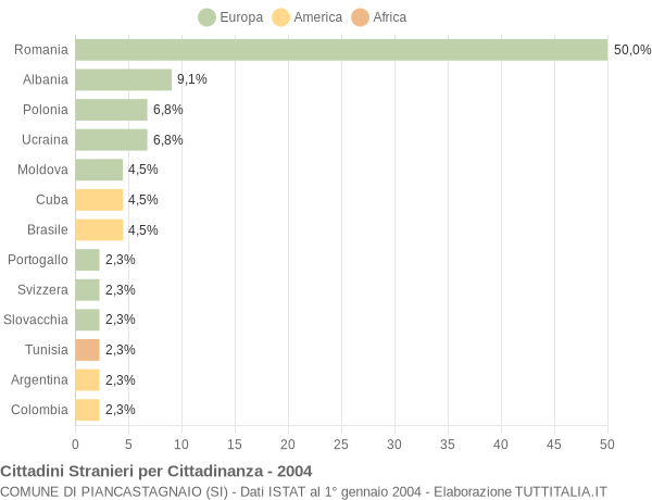 Grafico cittadinanza stranieri - Piancastagnaio 2004