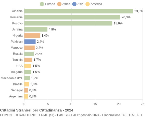 Grafico cittadinanza stranieri - Rapolano Terme 2024