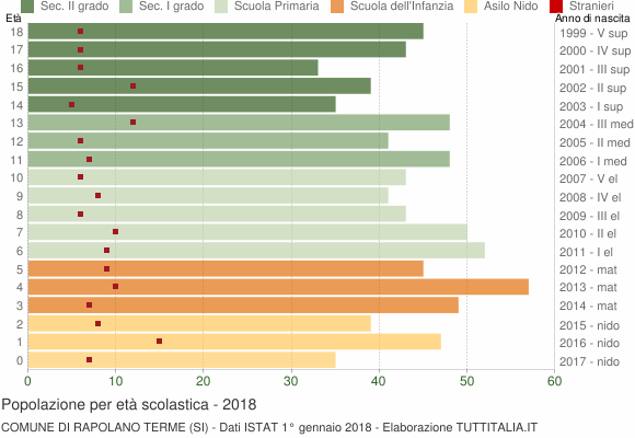 Grafico Popolazione in età scolastica - Rapolano Terme 2018