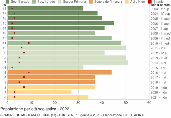 Grafico Popolazione in età scolastica - Rapolano Terme 2022