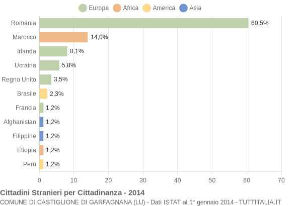 Grafico cittadinanza stranieri - Castiglione di Garfagnana 2014