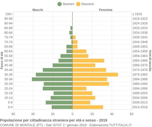 Grafico cittadini stranieri - Montale 2019