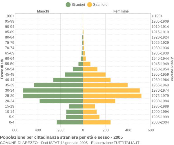 Grafico cittadini stranieri - Arezzo 2005