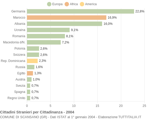 Grafico cittadinanza stranieri - Scansano 2004
