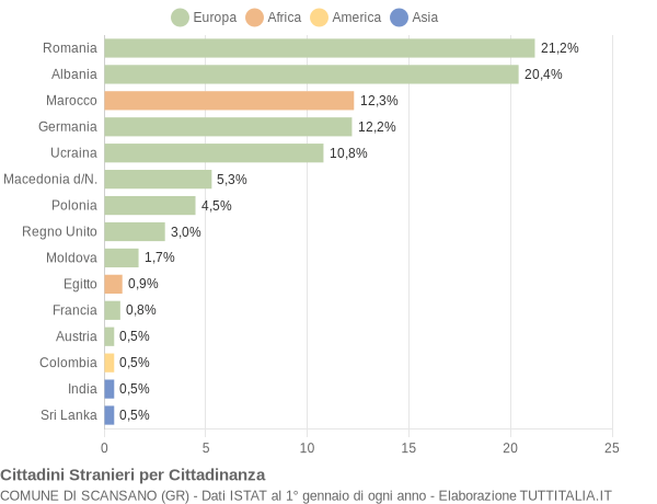 Grafico cittadinanza stranieri - Scansano 2010