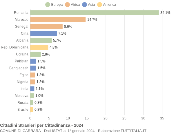 Grafico cittadinanza stranieri - Carrara 2024