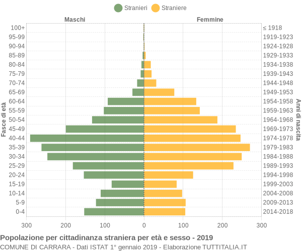 Grafico cittadini stranieri - Carrara 2019