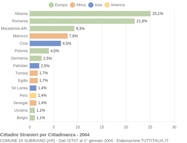 Grafico cittadinanza stranieri - Subbiano 2004