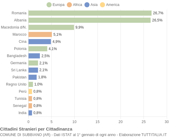 Grafico cittadinanza stranieri - Subbiano 2007