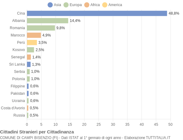 Grafico cittadinanza stranieri - Campi Bisenzio 2012