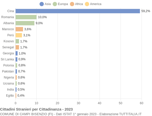 Grafico cittadinanza stranieri - Campi Bisenzio 2023