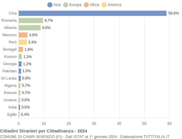 Grafico cittadinanza stranieri - Campi Bisenzio 2024