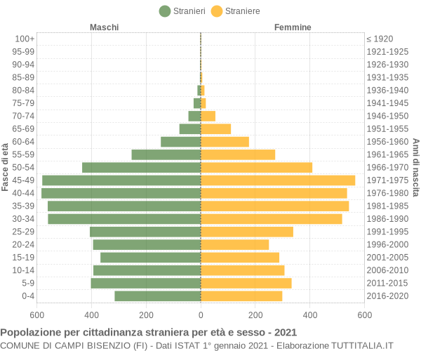 Grafico cittadini stranieri - Campi Bisenzio 2021