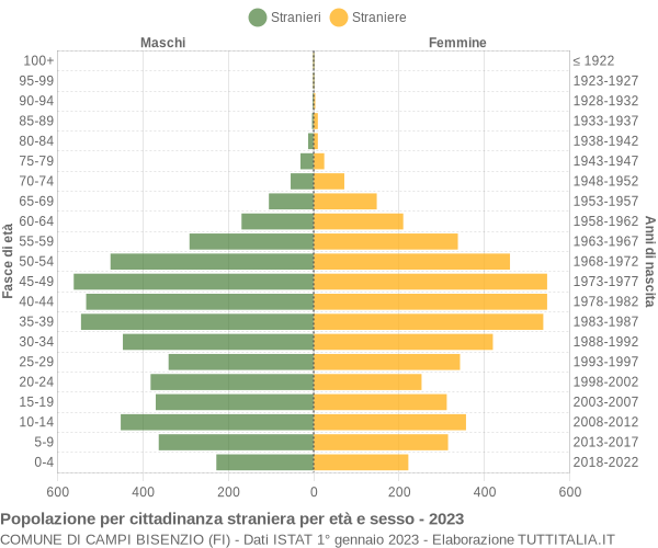 Grafico cittadini stranieri - Campi Bisenzio 2023