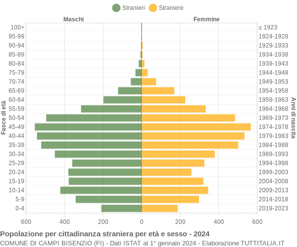 Grafico cittadini stranieri - Campi Bisenzio 2024