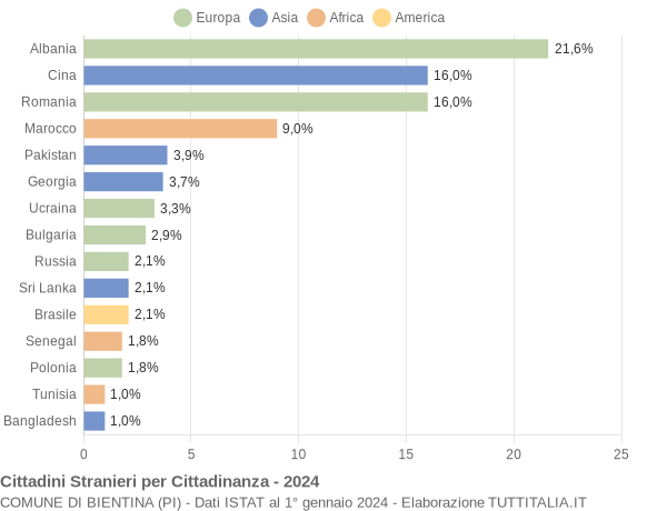 Grafico cittadinanza stranieri - Bientina 2024