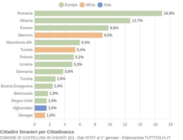 Grafico cittadinanza stranieri - Castellina in Chianti 2017