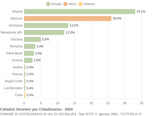 Grafico cittadinanza stranieri - Castelnuovo di Val di Cecina 2004
