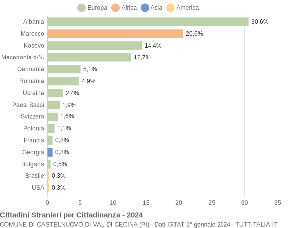 Grafico cittadinanza stranieri - Castelnuovo di Val di Cecina 2024