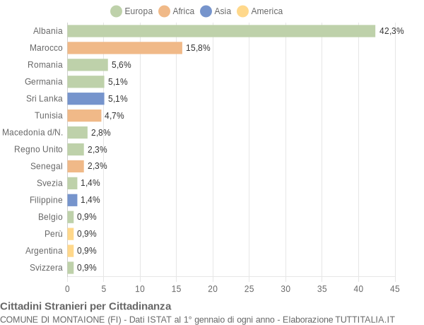 Grafico cittadinanza stranieri - Montaione 2005