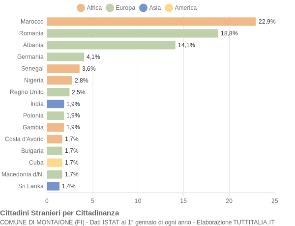 Grafico cittadinanza stranieri - Montaione 2018