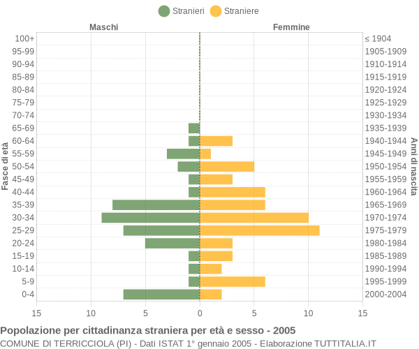Grafico cittadini stranieri - Terricciola 2005