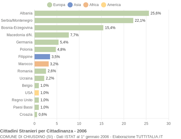 Grafico cittadinanza stranieri - Chiusdino 2006