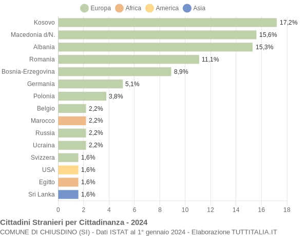 Grafico cittadinanza stranieri - Chiusdino 2024