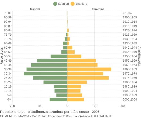 Grafico cittadini stranieri - Massa 2005