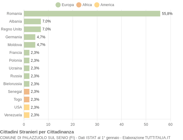 Grafico cittadinanza stranieri - Palazzuolo sul Senio 2013