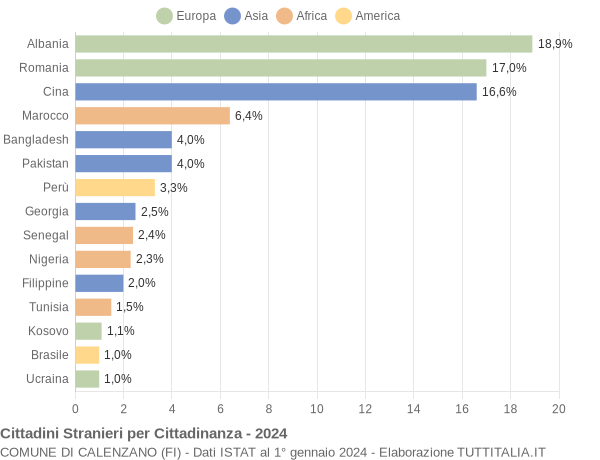 Grafico cittadinanza stranieri - Calenzano 2024