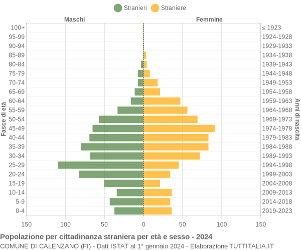 Grafico cittadini stranieri - Calenzano 2024