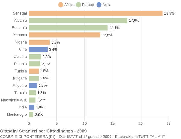 Grafico cittadinanza stranieri - Pontedera 2009