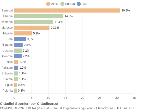 Grafico cittadinanza stranieri - Pontedera 2022