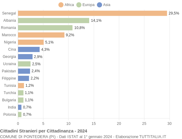 Grafico cittadinanza stranieri - Pontedera 2024