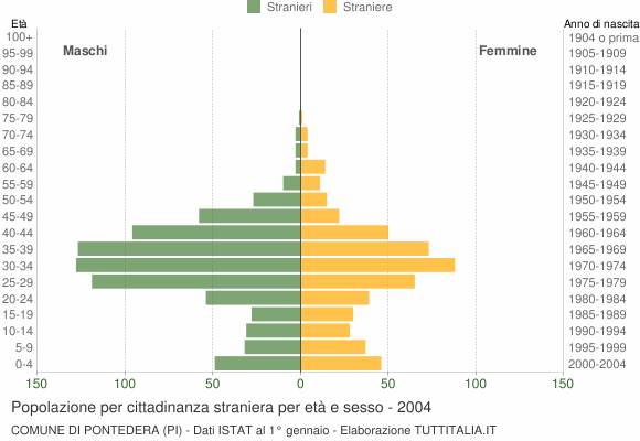 Grafico cittadini stranieri - Pontedera 2004