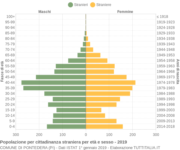 Grafico cittadini stranieri - Pontedera 2019