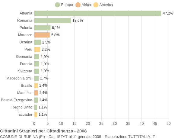 Grafico cittadinanza stranieri - Rufina 2008