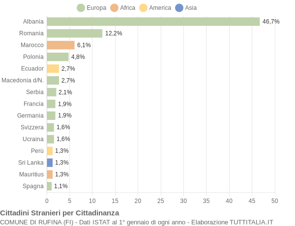 Grafico cittadinanza stranieri - Rufina 2009