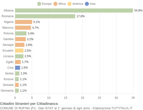 Grafico cittadinanza stranieri - Rufina 2018