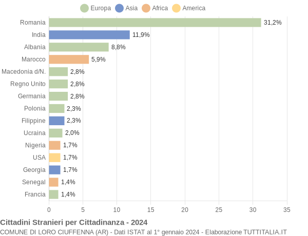 Grafico cittadinanza stranieri - Loro Ciuffenna 2024