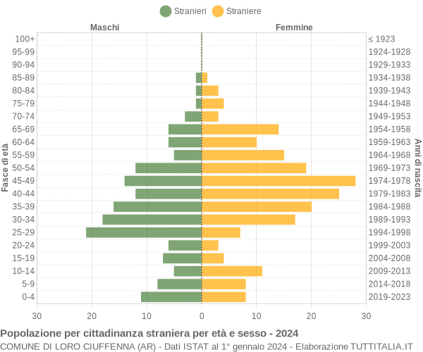 Grafico cittadini stranieri - Loro Ciuffenna 2024