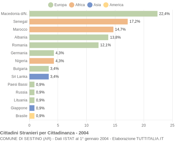 Grafico cittadinanza stranieri - Sestino 2004