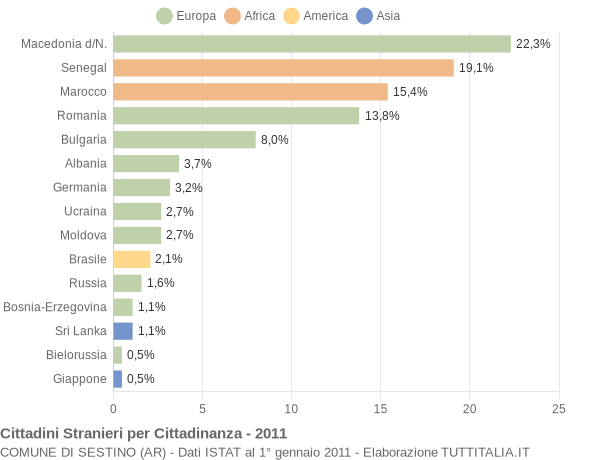 Grafico cittadinanza stranieri - Sestino 2011