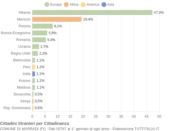 Grafico cittadinanza stranieri - Marradi 2011