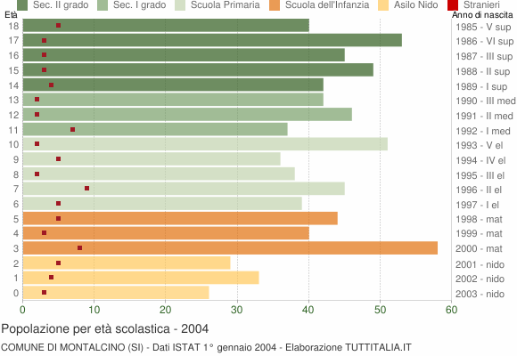 Grafico Popolazione in età scolastica - Montalcino 2004