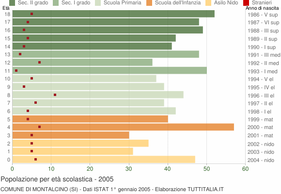 Grafico Popolazione in età scolastica - Montalcino 2005