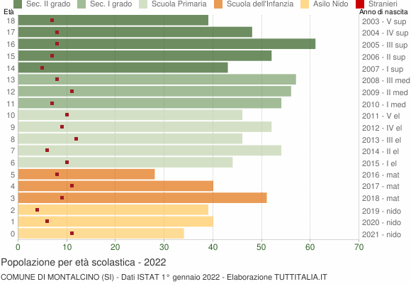 Grafico Popolazione in età scolastica - Montalcino 2022